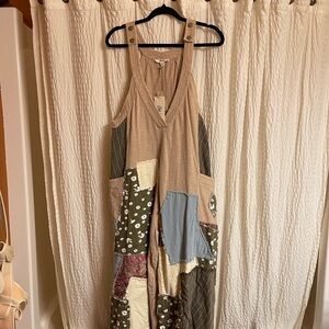 Patchwork Boho Jumpsuit in Taupe and Olive